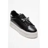 Forever & Always Shoes Laren Leather Buckle Sneakers In Black