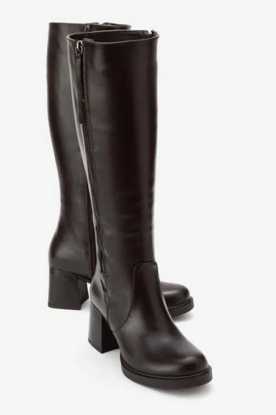 Forever & Always Shoes Lensa Leather Block Heel Boot In Brown