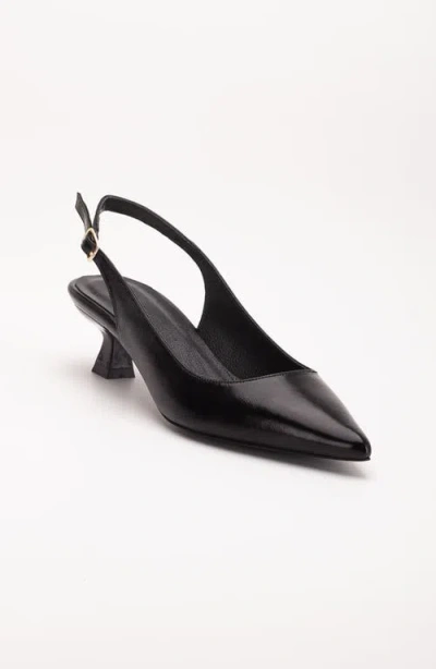 Forever & Always Shoes Lety Slingback Kitten Heel Leather Pumps In Black Patent Leather