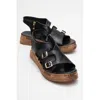 Forever & Always Shoes Levine Leather Buckled Side-zip Sandal In Black