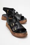 Forever & Always Shoes Levine Leather Buckled Side-zip Sandal In Black