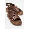 Forever & Always Shoes Levine Leather Buckled Side-zip Sandal In Brown