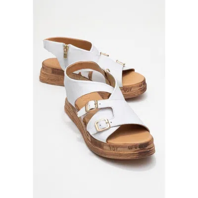 Forever & Always Shoes Levine Leather Buckled Side-zip Sandal In White