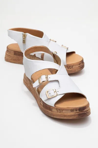 Forever & Always Shoes Levine Leather Buckled Side-zip Sandal In White