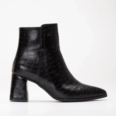 Forever & Always Shoes Lilith Croco Ankle Boots In Black Croco