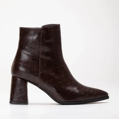 Forever & Always Shoes Lilith Croco Ankle Boots In Dark Brown Croco