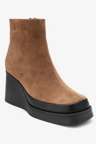 Forever & Always Shoes Livia Leather Wedge Boot In Brown