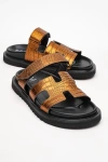 Forever & Always Shoes Loana Leather Slide Sandal In Brown