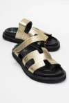 Forever & Always Shoes Loana Leather Slide Sandal In Gold