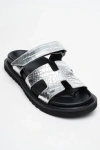 Forever & Always Shoes Loana Leather Slide Sandal In Silver