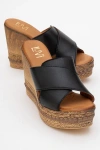 Forever & Always Shoes Lois Wedge Leather Sandal In Black