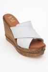 Forever & Always Shoes Lois Wedge Leather Sandal In White