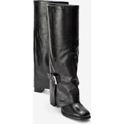 Forever & Always Shoes Lojo Leather Block Heel Boot In Black