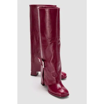 Forever & Always Shoes Lojo Leather Block Heel Boot In Red