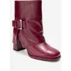 Forever & Always Shoes Lore Leather Block Heel Boot In Burgundy