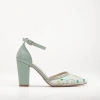 Forever & Always Shoes Lorraine Floral Lace High Heels In Sage Green