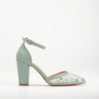 Forever & Always Shoes Lorraine Floral Lace High Heels In Sage Green