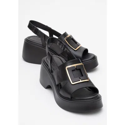 Forever & Always Shoes Lucia Leather Buckle Platform Sandal In Black