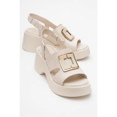 Forever & Always Shoes Lucia Leather Buckle Platform Sandal In Neutral