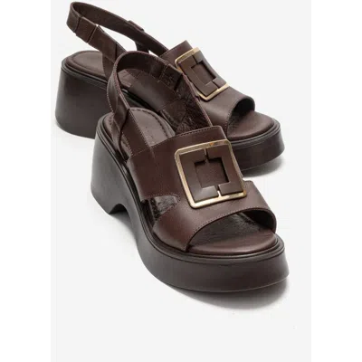 Forever & Always Shoes Lucia Leather Buckle Platform Sandal In Brown