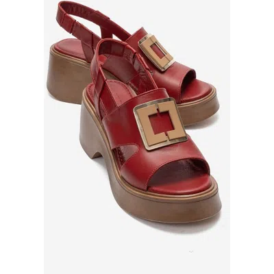 Forever & Always Shoes Lucia Leather Buckle Platform Sandal In Red
