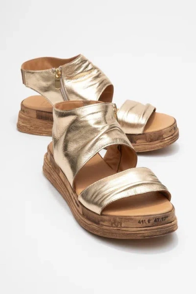 Forever & Always Shoes Lunas Leather Side-zip Flat Heel Sandal In Gold