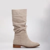 Forever & Always Shoes Maribel Knee High Slouch Boots In Beige Suede