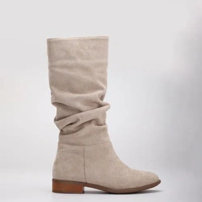 Forever & Always Shoes Maribel Knee High Slouch Boots In Beige Suede