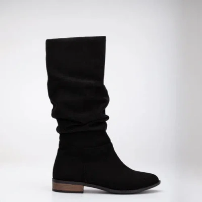 Forever & Always Shoes Maribel Knee High Slouch Boots In Black Suede