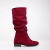 Forever & Always Shoes Maribel Knee High Slouch Boots In Burgundy Suede
