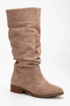Forever & Always Shoes Maribel Knee High Slouch Boots In Dark Beige Suede