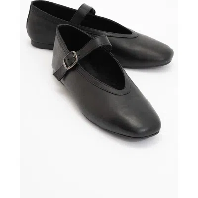 Forever & Always Shoes Matilda Leather Mary Jane Flats In Black Leather