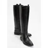 Forever & Always Shoes May Leather Knee High Buckle Boot In Black