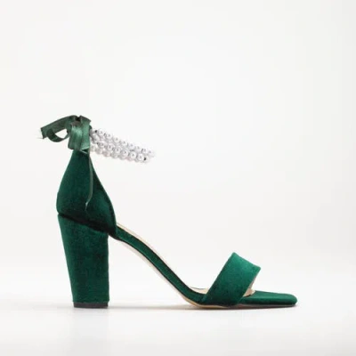 Forever & Always Shoes Women's Melissa - Green Velvet Sandals With Pearls