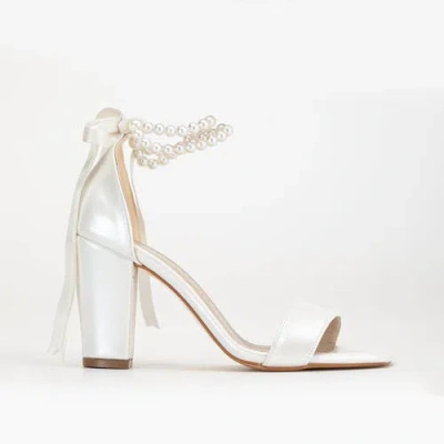 Forever & Always Shoes Melissa Block Heels Sandals With Pearls In Ivory Faux Leather