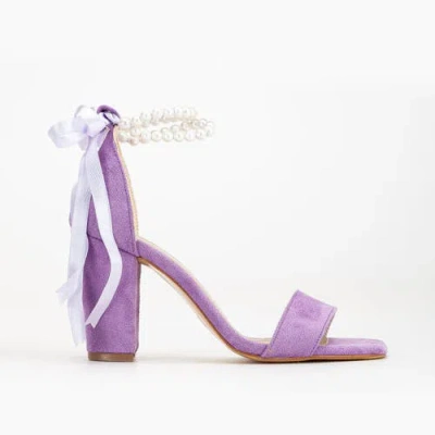 Forever & Always Shoes Melissa Block Heels Sandals With Pearls In Purple Faux Suede