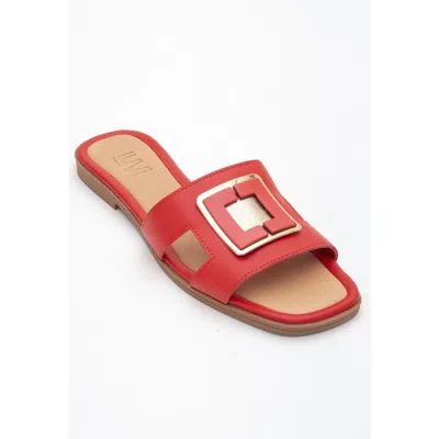 Forever & Always Shoes Millie Leather Buckle Slide In Red