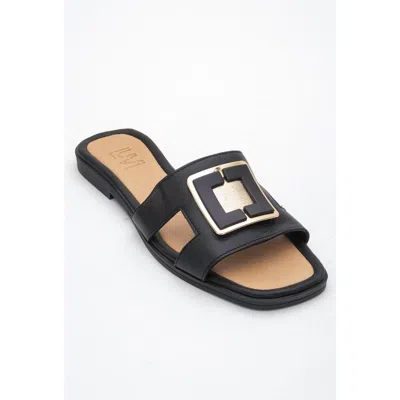 Forever & Always Shoes Millie Leather Buckle Slide In Black