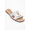 Forever & Always Shoes Millie Leather Buckle Slide In White