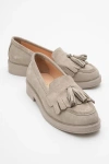 Forever & Always Shoes Milly Leather Tassel Loafer In Beige Suede Leather