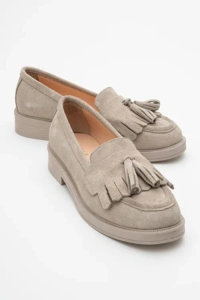 Forever & Always Shoes Milly Leather Tassel Loafer In Beige Suede Leather