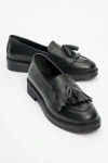 Forever & Always Shoes Milly Leather Tassel Loafer In Black Leather