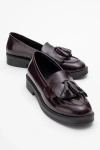 Forever & Always Shoes Milly Leather Tassel Loafer In Dark Burgundy Patent Leather