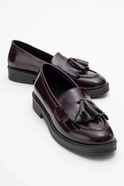 Forever & Always Shoes Milly Leather Tassel Loafer In Dark Burgundy Patent Leather