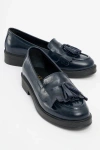 Forever & Always Shoes Milly Leather Tassel Loafer In Navy Patent Leather