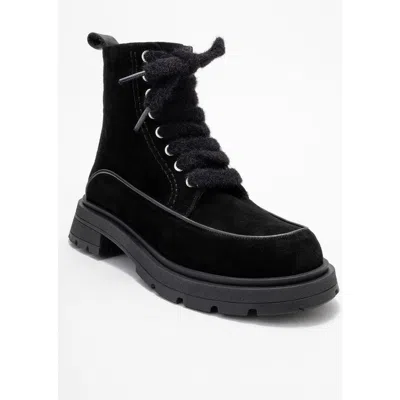 Forever & Always Shoes Mina Leather Combat Boot In Black