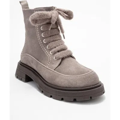 Forever & Always Shoes Mina Leather Combat Boot In Gray