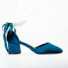 Forever & Always Shoes Miranda Low Block Heels With Pearls In Teal Blue Velvet