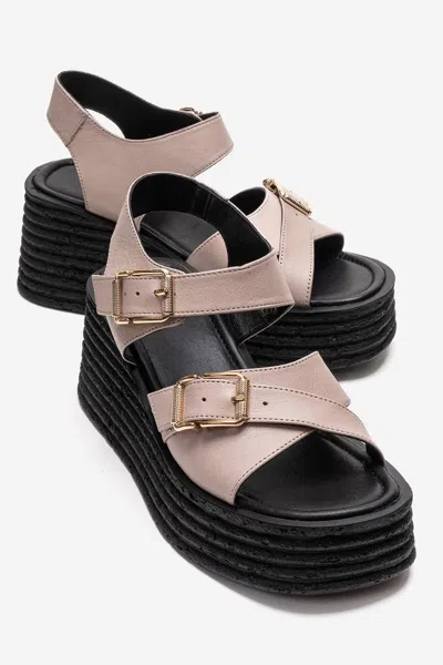 Forever & Always Shoes Mirette Leather Platform Sandal In Black