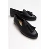 Forever & Always Shoes Mona Soft Leather Tassel Loafer In Black Leather